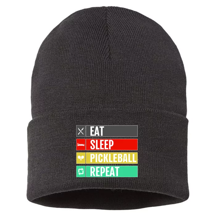 Eat Sleep Pickleball Repeat Funny Pickle Ball Sustainable Knit Beanie