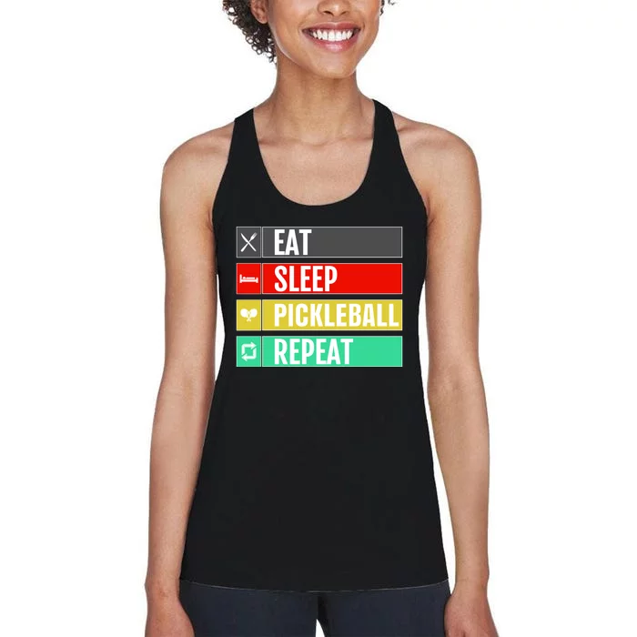 Eat Sleep Pickleball Repeat Funny Pickle Ball Women's Racerback Tank