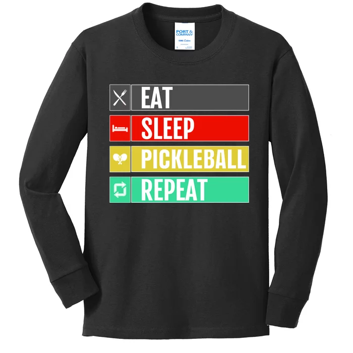 Eat Sleep Pickleball Repeat Funny Pickle Ball Kids Long Sleeve Shirt