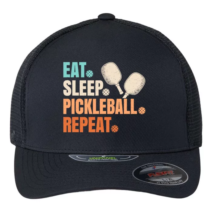 Eat Sleep Pickleball Repeat Funny Pickle Ball Player Flexfit Unipanel Trucker Cap