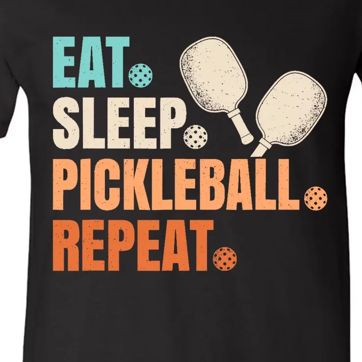 Eat Sleep Pickleball Repeat Funny Pickle Ball Player V-Neck T-Shirt