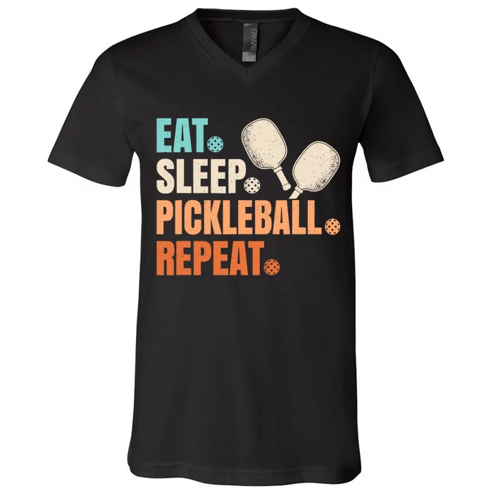 Eat Sleep Pickleball Repeat Funny Pickle Ball Player V-Neck T-Shirt