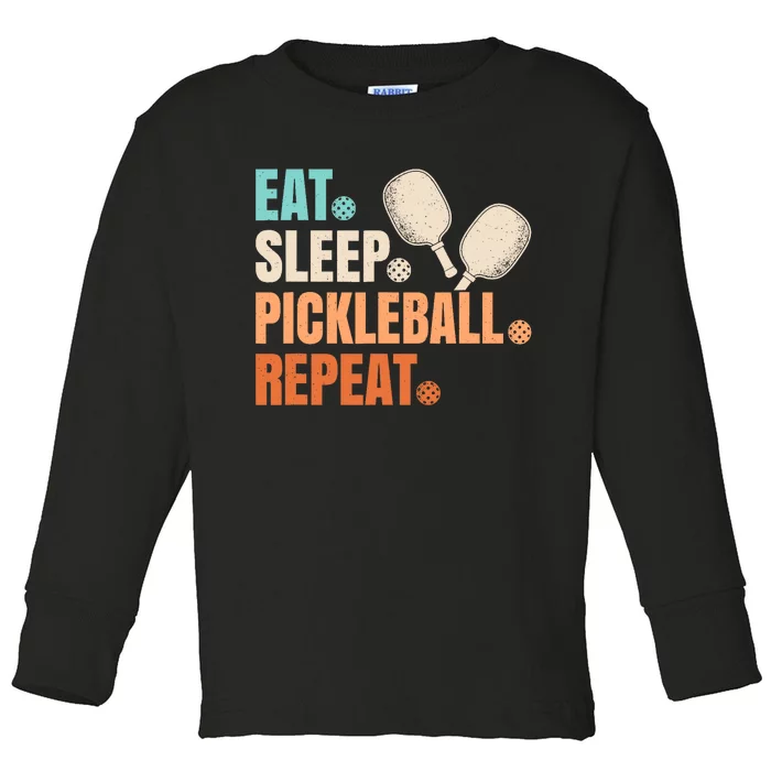 Eat Sleep Pickleball Repeat Funny Pickle Ball Player Toddler Long Sleeve Shirt