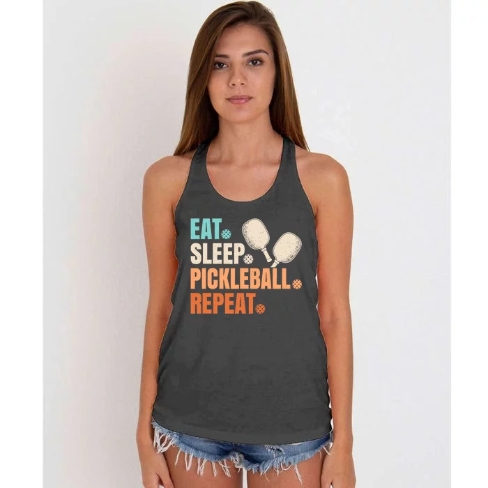 Eat Sleep Pickleball Repeat Funny Pickle Ball Player Women's Knotted Racerback Tank