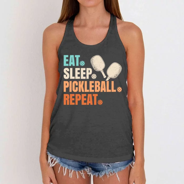 Eat Sleep Pickleball Repeat Funny Pickle Ball Player Women's Knotted Racerback Tank