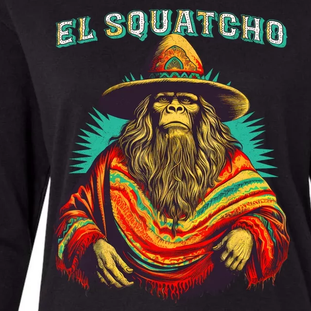 El Squatcho Poncho Western Bigfoot Funny Sasquatch Womens Cotton Relaxed Long Sleeve T-Shirt