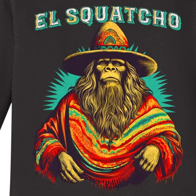 El Squatcho Poncho Western Bigfoot Funny Sasquatch Baby Long Sleeve Bodysuit