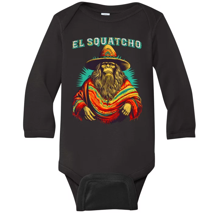 El Squatcho Poncho Western Bigfoot Funny Sasquatch Baby Long Sleeve Bodysuit