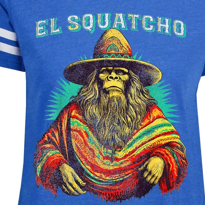 El Squatcho Poncho Western Bigfoot Funny Sasquatch Enza Ladies Jersey Football T-Shirt