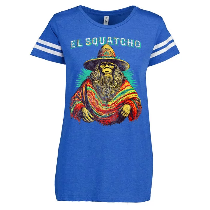 El Squatcho Poncho Western Bigfoot Funny Sasquatch Enza Ladies Jersey Football T-Shirt