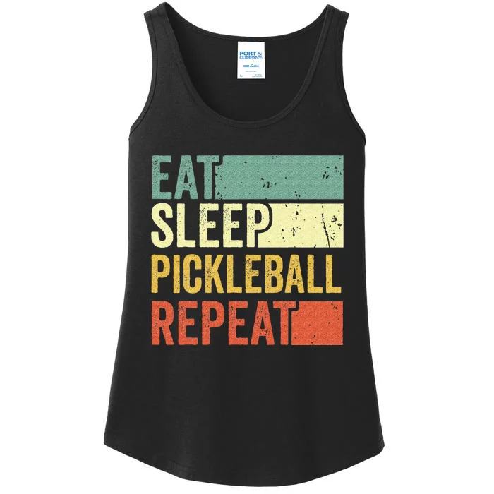 Eat Sleep Pickleball Repeat Vintage Retro Ladies Essential Tank