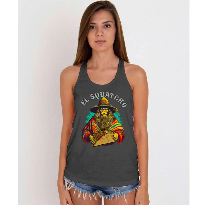 El Squatcho Poncho Taco Western Bigfoot Sasquatch Lovers Women's Knotted Racerback Tank