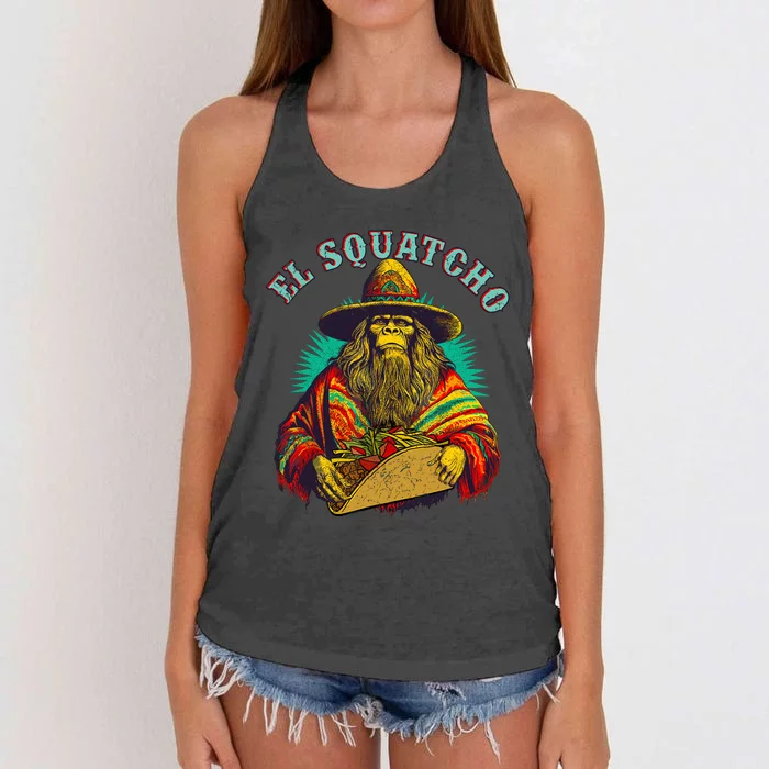 El Squatcho Poncho Taco Western Bigfoot Sasquatch Lovers Women's Knotted Racerback Tank