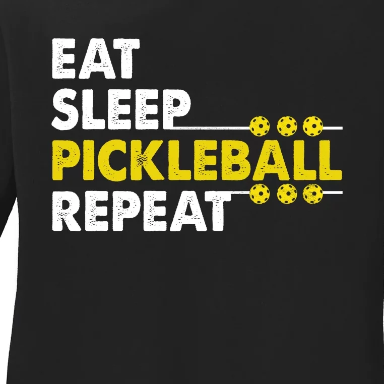 Eat Sleep Pickleball Repeat Funny Pickle Ball Lover Player Ladies Long Sleeve Shirt