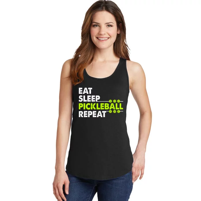 Eat Sleep Pickleball Repeat Funny Pickle Ball Ladies Essential Tank