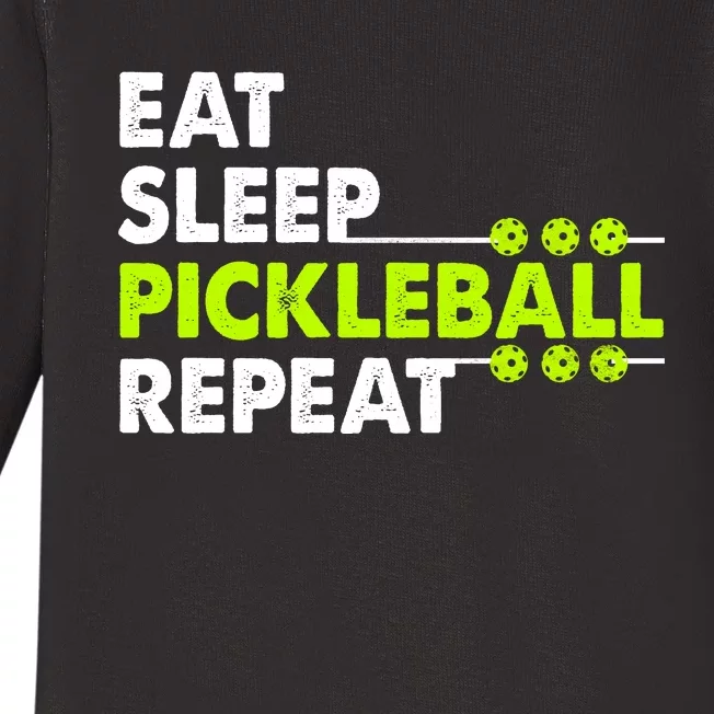 Eat Sleep Pickleball Repeat Funny Pickle Ball Baby Long Sleeve Bodysuit