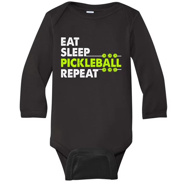 Eat Sleep Pickleball Repeat Funny Pickle Ball Baby Long Sleeve Bodysuit