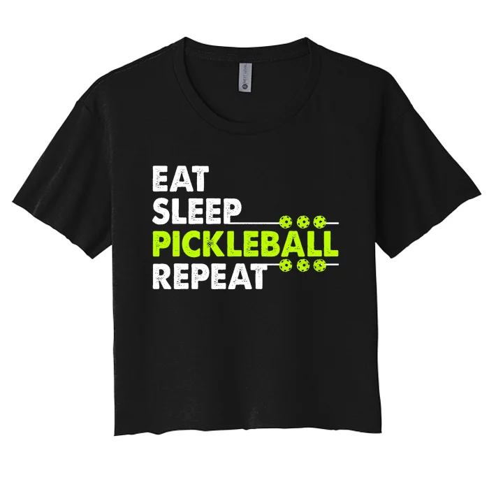 Eat Sleep Pickleball Repeat Funny Pickle Ball Women's Crop Top Tee