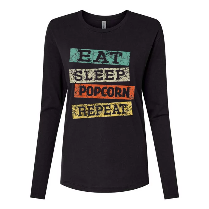 Eat Sleep Popcorn Repeat Funny Popcorn Lover Movie Womens Cotton Relaxed Long Sleeve T-Shirt