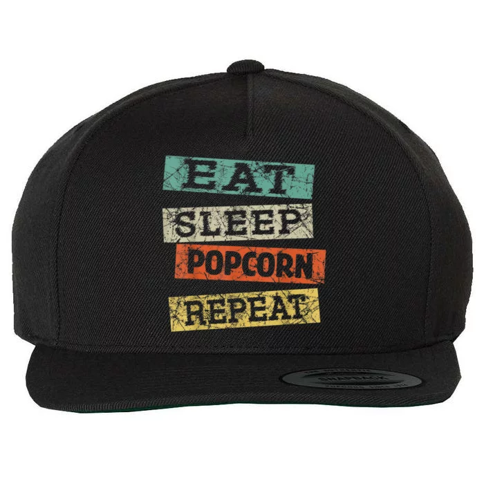 Eat Sleep Popcorn Repeat Funny Popcorn Lover Movie Wool Snapback Cap