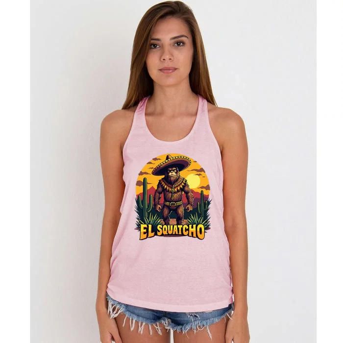 El Squatcho Poncho Funny Mexican Bigfoot Sasquatch Guardian Women's Knotted Racerback Tank