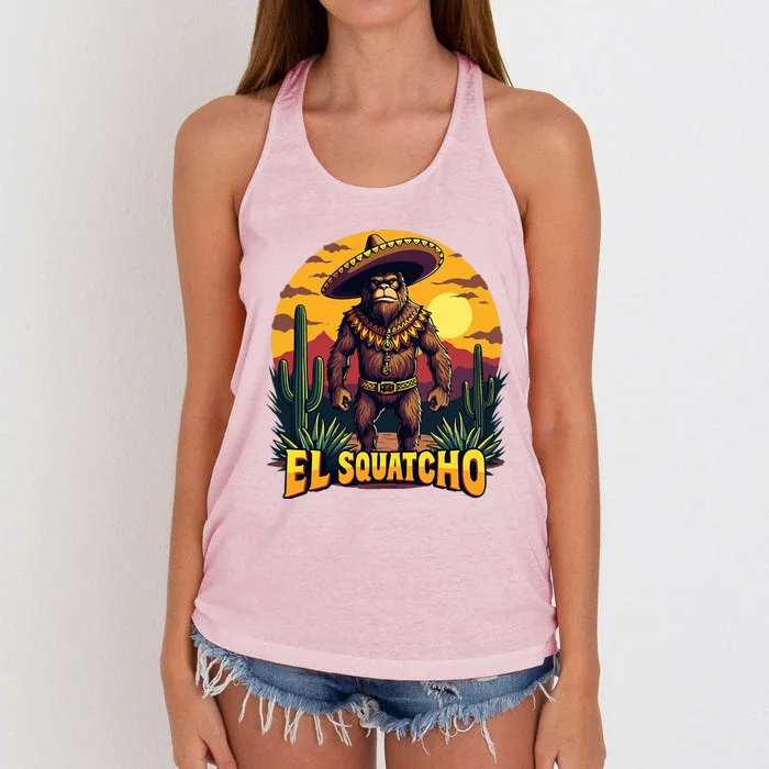 El Squatcho Poncho Funny Mexican Bigfoot Sasquatch Guardian Women's Knotted Racerback Tank