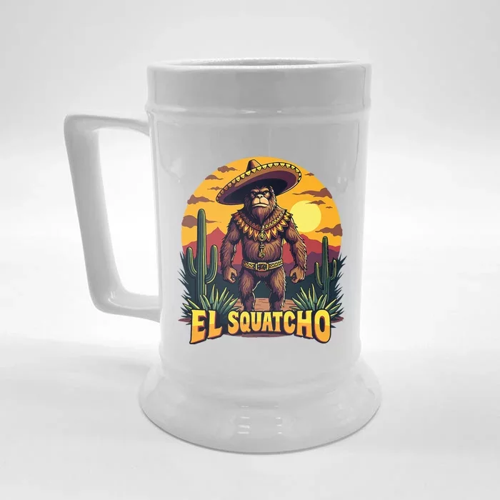 El Squatcho Poncho Funny Mexican Bigfoot Sasquatch Guardian Front & Back Beer Stein