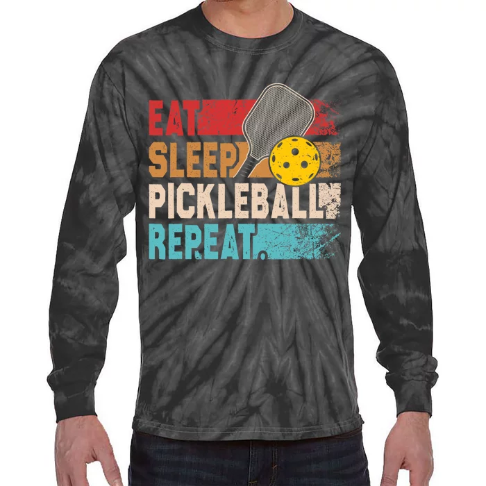 Eat Sleep Pickleball Repeat Player Funny Tie-Dye Long Sleeve Shirt