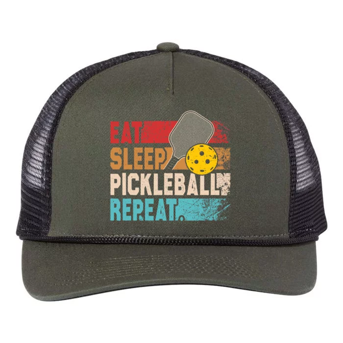 Eat Sleep Pickleball Repeat Player Funny Retro Rope Trucker Hat Cap