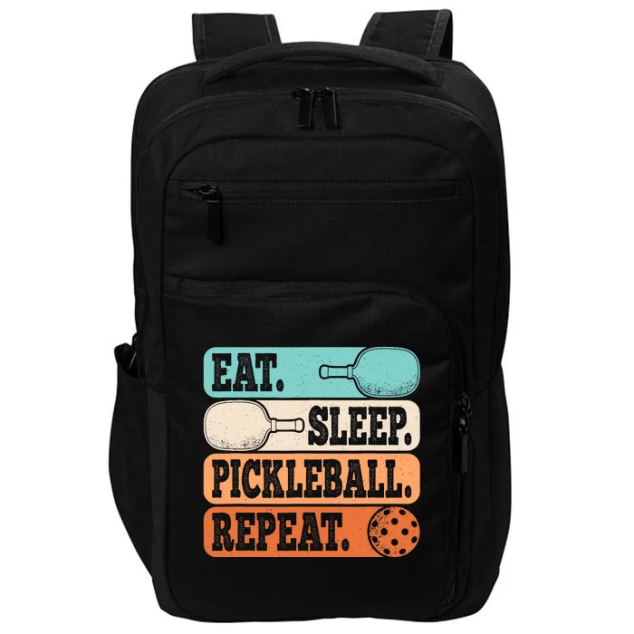 Eat Sleep Pickleball Repeat Funny Pickleball Lover Retro Impact Tech Backpack