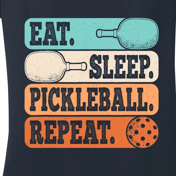 Eat Sleep Pickleball Repeat Funny Pickleball Lover Retro Women's V-Neck T-Shirt