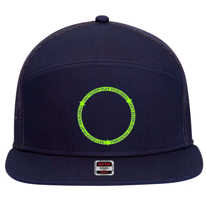 Eat Sleep Pickleball Circle Neon | Fun Pickleball 7 Panel Mesh Trucker Snapback Hat