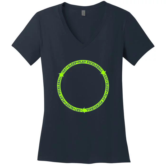 Eat Sleep Pickleball Circle Neon | Fun Pickleball Women's V-Neck T-Shirt