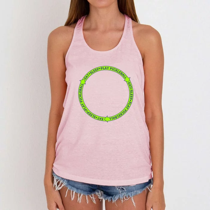 Eat Sleep Pickleball Circle Neon | Fun Pickleball Women's Knotted Racerback Tank