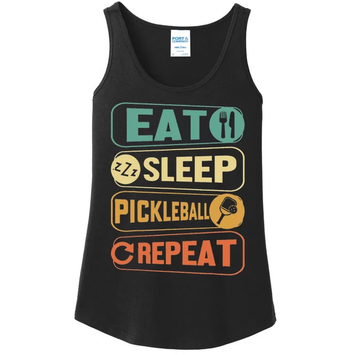 Eat Sleep Pickleball Repeat Funny Pickle Ball Ladies Essential Tank