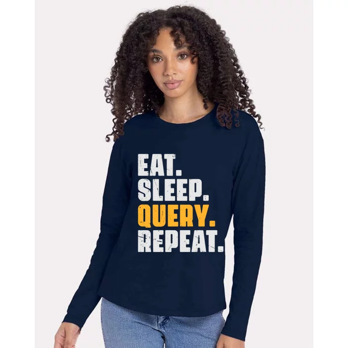 Eat Sleep Query Repeat Computer Coding Database Programmer Womens Cotton Relaxed Long Sleeve T-Shirt