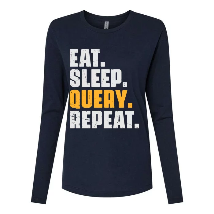 Eat Sleep Query Repeat Computer Coding Database Programmer Womens Cotton Relaxed Long Sleeve T-Shirt