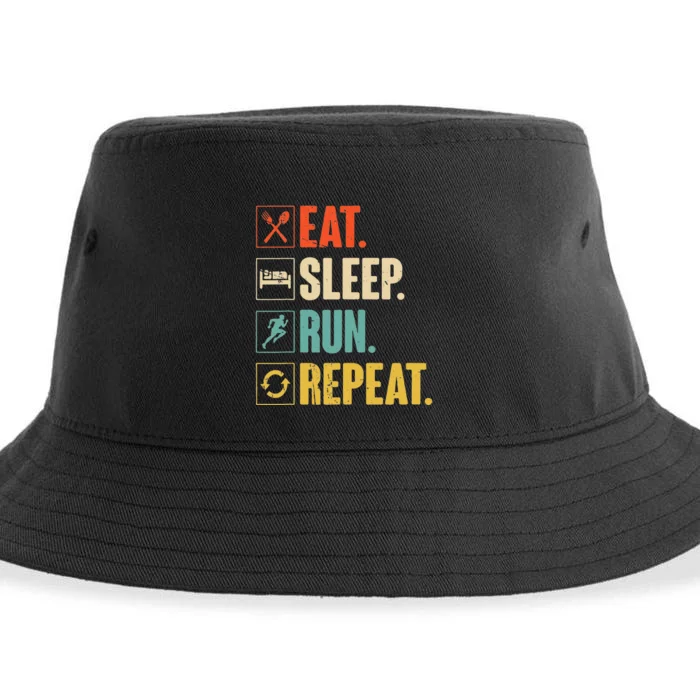 Eat Sleep Run Repeat Retro Vintage Running Runner Gift Sustainable Bucket Hat