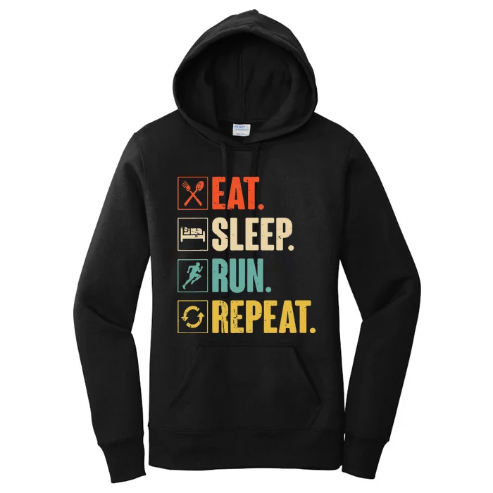 Eat Sleep Run Repeat Retro Vintage Running Runner Gift Women's Pullover Hoodie