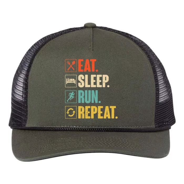 Eat Sleep Run Repeat Retro Vintage Running Runner Gift Retro Rope Trucker Hat Cap