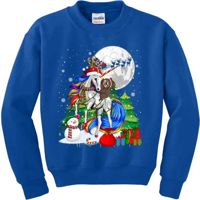 Elf Sloth Riding Santa Reindeer Unicorn Christmas Snow Gift Kids Sweatshirt