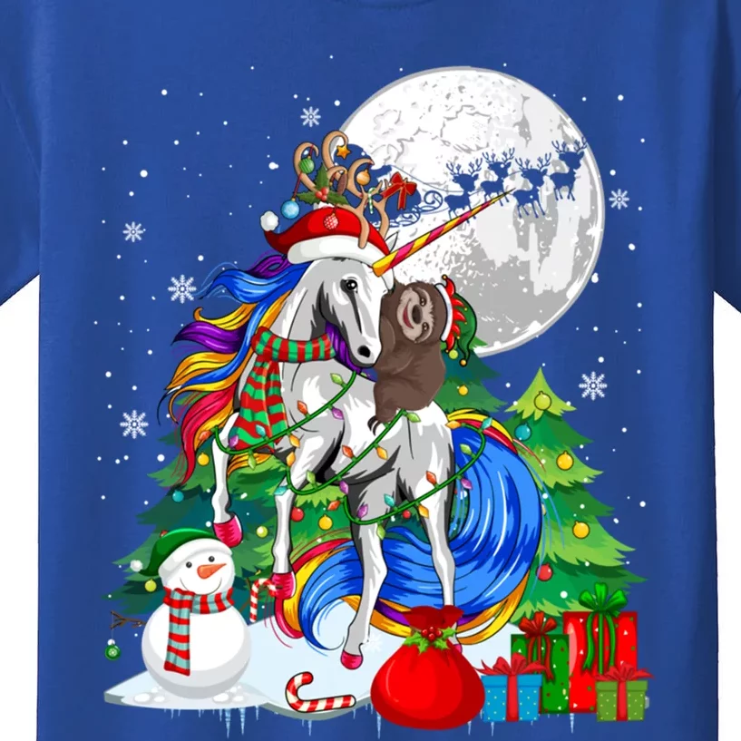 Elf Sloth Riding Santa Reindeer Unicorn Christmas Snow Gift Kids T-Shirt