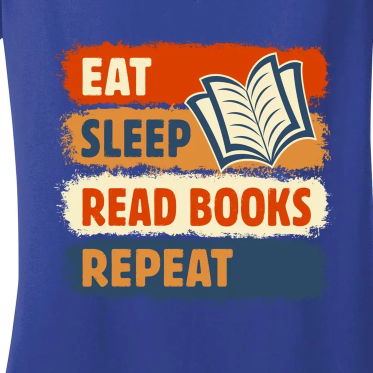 Eat Sleep Read Books Repeat Reading Lovers Retro Bookworm Gift Women's V-Neck T-Shirt