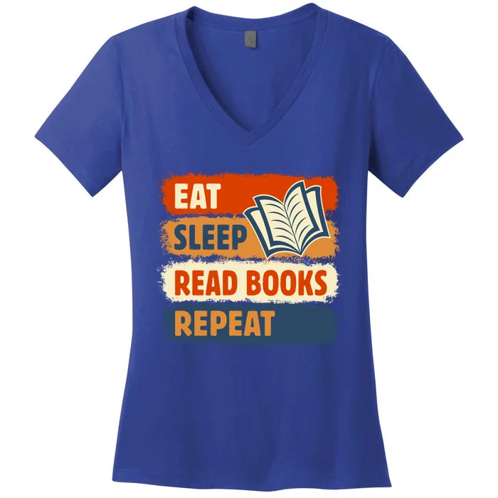 Eat Sleep Read Books Repeat Reading Lovers Retro Bookworm Gift Women's V-Neck T-Shirt