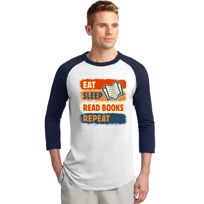 Eat Sleep Read Books Repeat Reading Lovers Retro Bookworm Gift Baseball Sleeve Shirt