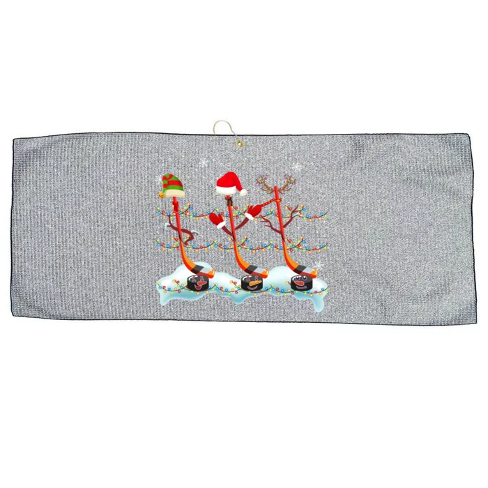 Elf Santa Reindeer Hockey Xmas Lights Hockey Player Gift Large Microfiber Waffle Golf Towel