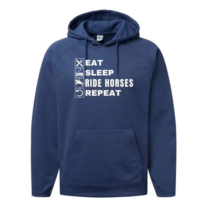 Eat Sleep Ride Horses Repeat Pony Funny Horseback Riding Meaningful Gift Performance Fleece Hoodie