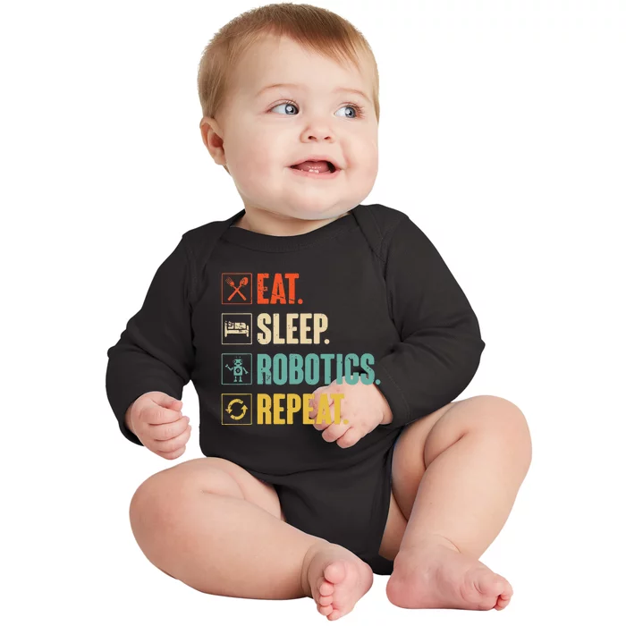 Eat Sleep Robotics Repeat Vintage Engineer Gift Baby Long Sleeve Bodysuit