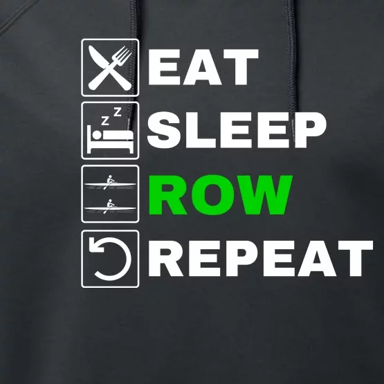 Eat Sleep Row Repeat, Erg Rowing Crew, Rowing Oar, Row Crew Performance Fleece Hoodie