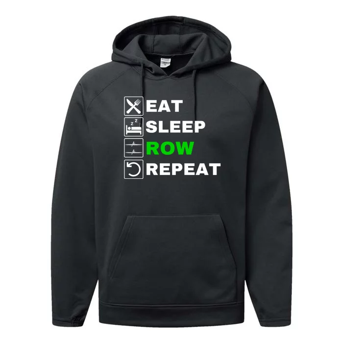 Eat Sleep Row Repeat, Erg Rowing Crew, Rowing Oar, Row Crew Performance Fleece Hoodie